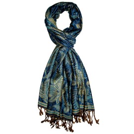 Lorenzo Cana Brand Men's Scarf Natural Fibre Opulent Pattern in Harmonious Colours with Fringes 70 cm x 200 cm 7843911, turquoise