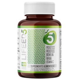 Probioticos 50 Billones Lifeed5 con Enzimas Digestivas, Fibra Natural, Vitamina C y Zinc, 120 Capsulas de Probioticos y Prebioticos como Suplementos Alimenticios con Inulina de Agave y Lactobacilos para el Sistema Digestivo