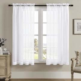 White Sheer Tulle Curtains - 72 Inch Long, 2 Panel Sets, Rod Pocket, for Bedroom & Living Room