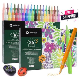 【CLEARANCE SALE】Artecho Extra Fine Tip Paint Pens, Fine Tip Acrylic Paint Markers for Drawing, Coloring, Great Gift for Artist and Beginners:_36 Colors + 60 Colors Dual tip