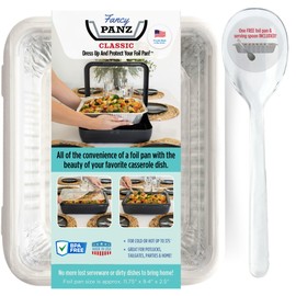 Fancy Panz - White Classic Aluminum Foil Pan Carrier with Lid - Elevated Food Serving Tray - Portable Casserole Carrier with Lid - Made in The USA Hosting Essentials