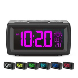 OWYELO Digitale Wecker, Digitaler Radio mit Snooze, 7-Farbiger LED-Display & Doppelalarm – UKW-Radio mit Sleep-Timer, USB-Kabel & Automatik-Suche, Homeoffice & Schlafzimmer