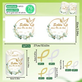 Pack of 16 Lanterns, Pack of 50 Wooden Fish Decoration, Fish Table Decoration, Lantern Fish Table Decoration, First Communion Decoration, Girls, Christening Fish Wood, Lantern Communion, Suitable for