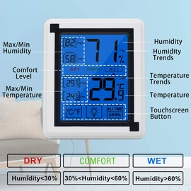 DollaTek Large-screen LCD Touch Digital Thermometer And Hygrometer Backlight Comfort Temperature And Humidity Monitor - White & Black