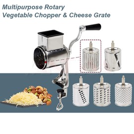 Gdrasuya10 5 in 1 Rotary Cheese Grater with Handle Cheese Shredder Kitchen Manual Stainless Steel Food Vegetable Slicer Nuts Grinder Fruit Potato Hand Crank Grater with 5 Drum Blades(Silver)