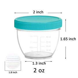 Youngever Paquete de 18 contenedores de alimentos para bebés, 2 onzas con tapas y etiquetas, 9 colores surtidos