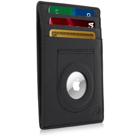 Access Denied Genuine Leather Air Tag Holder - Slim Minimalist Wallets For Men & Women - Front Pocket Thin Mens Wallet RFID Credit Card Holder Gifts For Men - Air Tag NOT Included