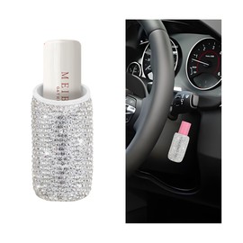 Mandark Bling Car Lip Balm Holder, Upright Insulating Crystal Rhinestone Auto Chapstick Holder, Sparkling Vehicle Interior Decor Accessories for Women Girls, Universal for RV, SUV, Truck (White)
