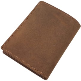 myledershop Genuine Buffalo Full Leather Wallet / Purse in Portrait or Landscape Format with Wild Boar Motif or without Moitv with RFID & NFC Protection, Model 1 / Portrait / Without Motif / Brown,