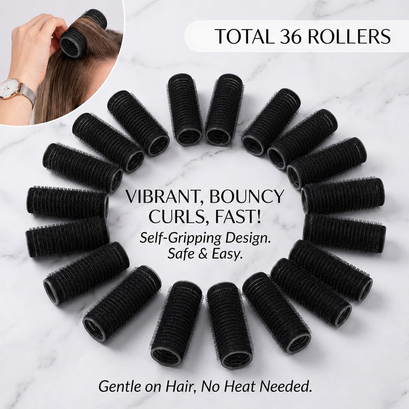 19PCS Self Grip Small Hair Rollers for Women Heatless Velcro