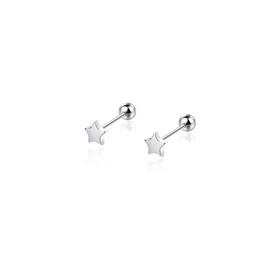 VYYU Silver Star Earrings for Women Girls, Titanium Earings with Screwback Round Backs, Beautiful Cartilage Helix Ear Jewellery | Hypoallergenic Studs Christmas Birthday Gifts
