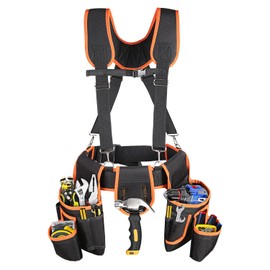 Tool Belt With Suspenders, 22 Pockets Tool Bags, Multi-Functional Adjustable Waist Tool Belt Heavy Duty Tool Organizer Suitable for Electrician,Framers,Carpenter, Construction (black, medium)