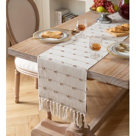 Caflife Boho Table Runner 72 Inchs Long for Modern Farmhouse Room Home Decor, Taupe and Beige Coffee Table Runner, Natural Cotton Woven with Tassels Neutral, for Kitchen Dining Table Decor