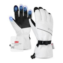 KUTOOK Winter Ski Snow Warm Waterproof Gloves Leather Women Men Cold Weather Touchscreen Hiking Motorcycle Thermal Outdoor Black Gloves Mittens Guantes De Invierno Para Hombre Snowboarding White S