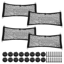 sourcing map 4pcs 2-Layer Small Cargo Net 21" x 9.8" Stretchable Storage Mesh Pocket Net Automotive Cargo Net Storage Pouch Organizer with 16pcs Screws and 16pcs Hooks for Trunk RV Boat