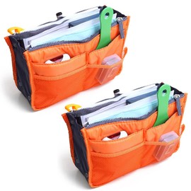 Magik 2 Pack Travel Insert Handbag Purse Large Liner Organizer Tidy Bags Expandable 13 Pocket Handbag Insert Purse Organizer with Handles (Orange.)