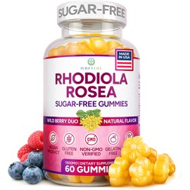 Rhodiola Rosea Gummies – 1500mg per Serving, Sugar-Free, Vegan, Non-GMO for Mood, Energy & Daily Wellness, 60 Chews