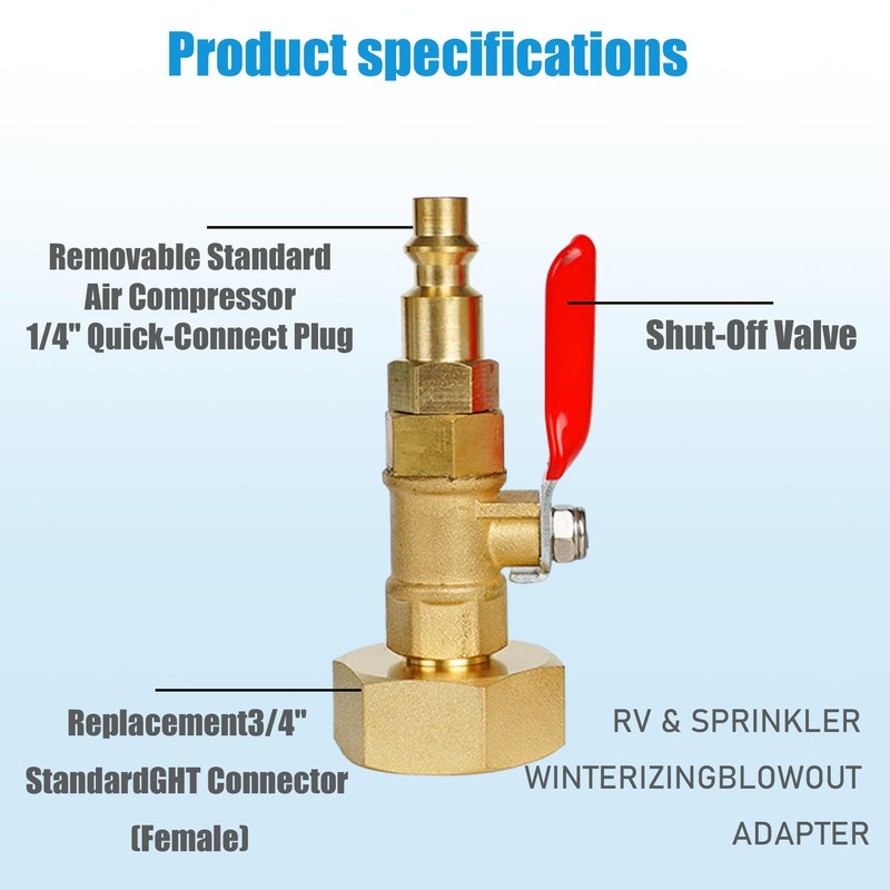 Hourleey RV Winterize Blowout Adapter with 1/4" Quick Connect Plug