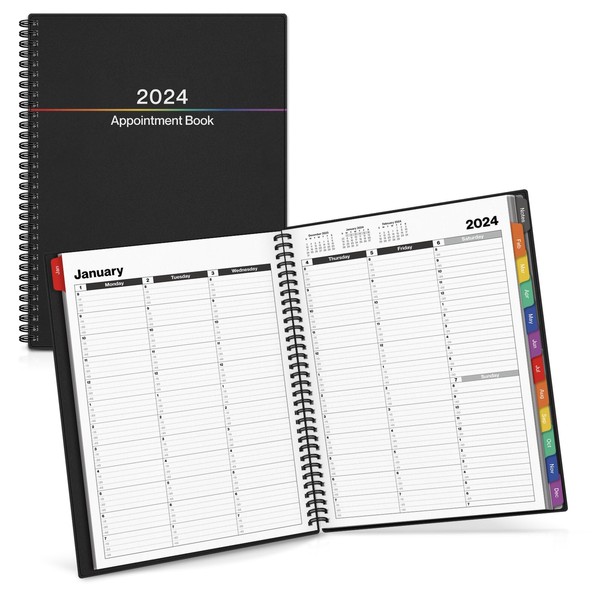 Dunwell Large Appointment Book 2024, 8.5 x 11 Planner with 15 Minute Increments, 2024 Daily Scheduler Book, Colorful Tabs, Appointment Calendar Organizer
