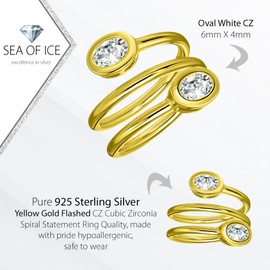 Sterling Silver CZ Cubic Zirconia Spiral Statement Ring, Size 5-9 for Christmas, New Year, Wedding, Engagement, Valentine Day,Women's Day (Yellow Gold 6)