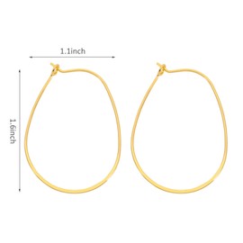 YAKRUNA 12PCS Large Geometric Earring Hooks for Jewelry Making, 14k Genuine Gold Plated Hoop Earrings for Women, Hypoallergenic Oval Shape Thin Ear Wires for DIY Dangle Earrings