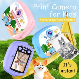 BVDJ Instant Print Camera for Kids, Children's Digital Portable Camera with Dual Cameras, Silicone Case Kids Camera for 3-8 Years Old, Cute Mini Toddler Toys, Support 8GB to 64GB TF Card (Blue)