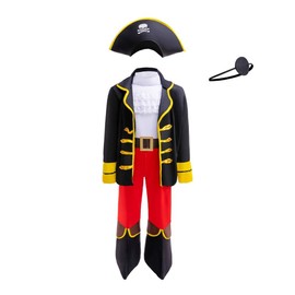 Lito Angels Pirate Captain Fancy Dress Up Costume Outfit Set with Hat and Eye Patch for Kids Boys Age 5-6 Years