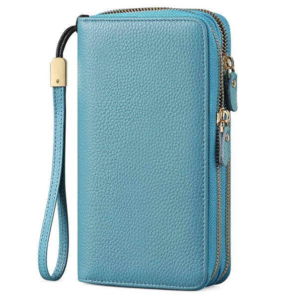 SENDEFN RFID Blocking Leather Zip Around Large Wallet for Women