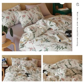 HighBuy Floral Duvet Cover Queen - 100% Cotton Bedding Sets 3 Piece,Girls Boys Cottagecore Comforter Queen,Ultra Soft Garden with Zipper Closure,4 Corner Ties,HB03637-Q,Queen(90''x90'')