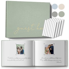 Libro de invitados de boda con letrero de mesa y 216 pegatinas de esquinas de fotos, libro de visitas Polaroid de lino para bodas, baby shower, 100 páginas en blanco para iniciar sesión y fotos