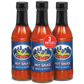 Skyline Chili Skyline Chili Hot & Spicy Sauce C Unique Cincinnati Restaurant-Style Secret Recipe with Tabasco, Cayenne, and Jalape?o Peppers, Gourmet Chili Sauce for Coneys & Spaghetti C 3 Bottles, 6 oz Each
