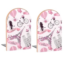Romantic Paris Eiffel Tower Book Ends Decorative Wood Bookends for Shelves Kids Room Desk Home Office Book Stoppers for Magazines,Books, DVDs, 1 Pair/2 Pieces(5x3.1 in)