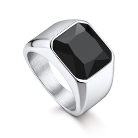 Bandmax Onyx Men's Signet Ring Women's Stainless Steel Ring with Stone Black/Red/Blue/Green Band Ring 12 mm Wide Men's Jewellery Accessories Sizes 54 mm to 72 mm Available, Gemstone