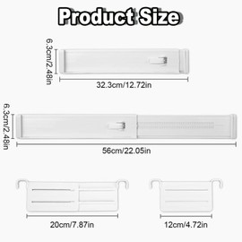 BEANPRECOY Expandable Drawer Dividers Organizer Set of 4 (32-56cm) with 2 Inserts Adjustable for Kitchen Utensils Clothing & Office Storage Multi Purpose Drawer Organizer for Home & Bedroom White