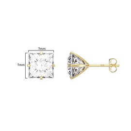 Aeon Jewellery Gold Stud Earrings - 9 Carat Yellow Gold with Cubic Zirconia Diamond | 6mm Claw Set Square Stone |Gift Box & Polishing Cloth Included