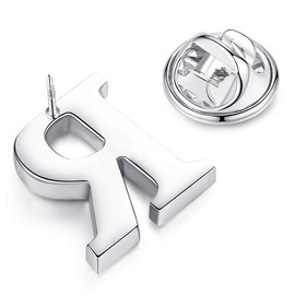 HONEY BEAR Mens Womens Initial Alphabet Letter Lapel Pins Collar Badge Brooches Stainless Steel for Business Wedding Graduation Gift Silver