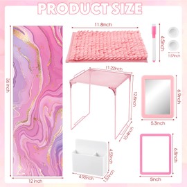 Hushee 10 Pcs Locker Accessories Kit Locker Organizer and Decorating Kit Back to School Essentials Magnetic Wallpaper Carpet Mirror Shelf Whiteboard Marker for Girls Boys School Office(Pink)