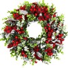 MTSCE Christmas Wreath, Front Door Decoration Wreath Winter Garland Artificial Wreath for House Party Outdoor Indoor Red Black Plaid Wreath-18 Inch