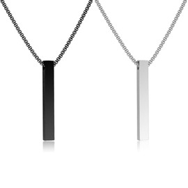 PBAHAUP Cuboid Stainless Steel Necklace for Men, 2 Pieces Pendant with Snake Chain, Men's Necklaces, Bar Pendant Necklace, Chain Necklace, for Men Women Jewellery Gift, Silver, Black