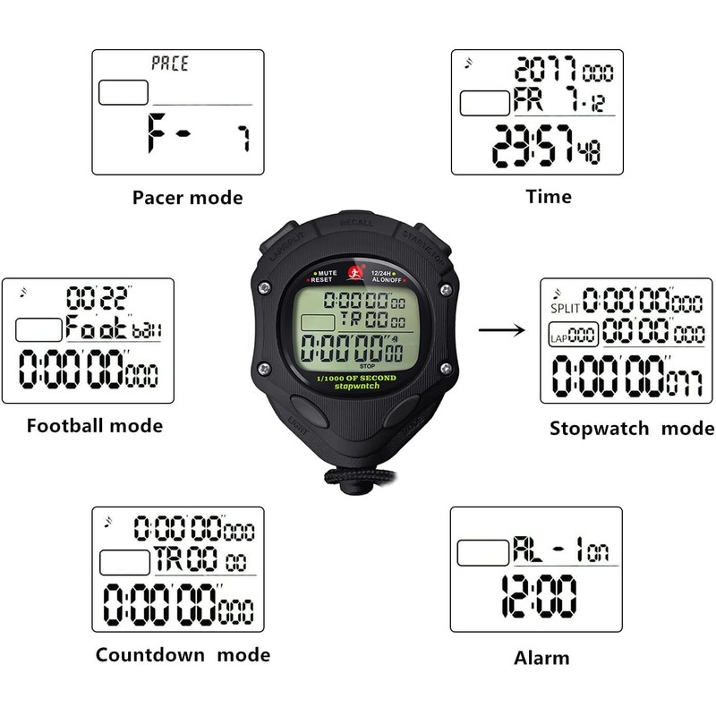 Digital Stop Watch 100 Lap Memory, 0.001second Timing Backlight Stopwatches
