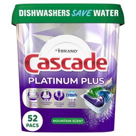 Cascade Platinum Plus ActionPacs Dishwasher Detergent Pods, Dishwasher Soap, Mountain, 52 Count