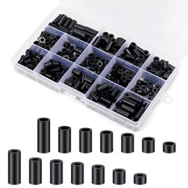 Forbabe Pack of 110 Round Spacers M5 M6, Black ABS Plastic Spacer Sleeves with Storage Box, Soling Washers Non-Thread Column Spacers