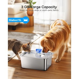 Large Dog Water Fountain Dispenser - 3 Gallon Stainless Steel Pet Water Fountain with 4 Filters for Large Dogs, Automatic Big Dog Water Bowl Dispenser Drinking for Multi-pet, Easy to Clean, Quiet Pump