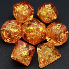 Haxtec Orange DND Dice Set RPG Fall Filled Resin Polyhedral D&D Dragon Dice with Iridescent Mylar Inclusion for Roleplaying Games Dungeons and Dragons Gift