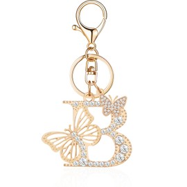 OKAICEN Gold Plated Butterfly Crystal Alphabet Initial Letter Keyring Keychain for Women Girls Key Chains for Wallet Backpack - B