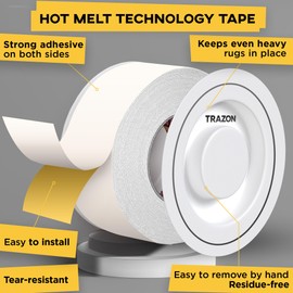 Carpet Tape Double Sided - Rug Tape Grippers for Hardwood Floors and Area Rugs - Carpet Binding Tape Strong Adhesive and Removable, Heavy Duty Stickers Grip Tape, Residue Free (2 Inch / 15 Yards)