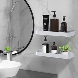 Bestdon Duschregal Ohne Bohren, Duschablage Selbstklebend Regal, Duschkorb Ablagen Wandablage Aluminum Silber, Badregal Hängend für Bad, Küche Organizer Dusche - 2 Stück