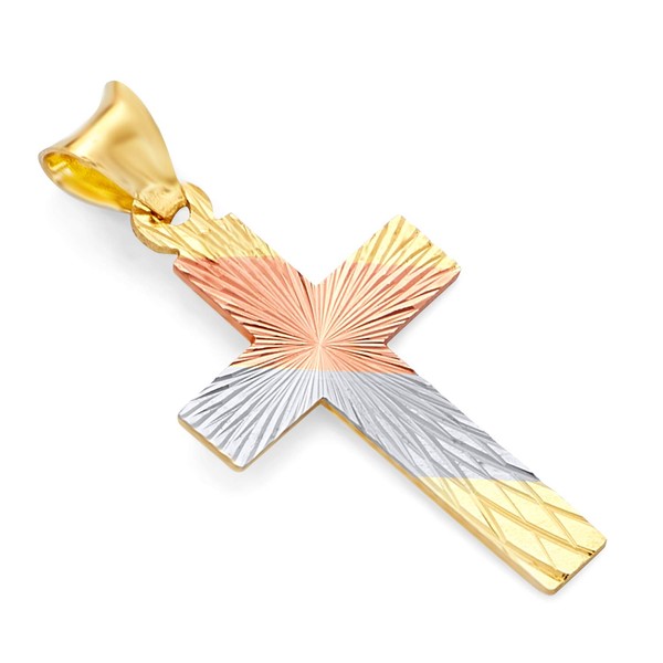 14k Tri Color Gold Religious Cross Stamp Pendant