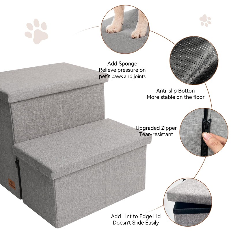 Dog Stairs with Storage 11.7" H, 2-Step Wider Dog Steps