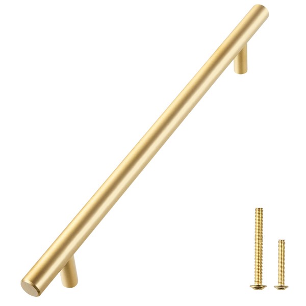 QOGRISUN 2-Pack Solid Brass Cabinet Pulls, Gold Euro Style T